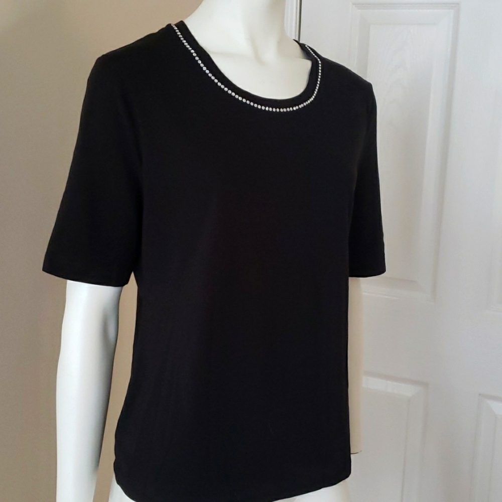🌲Christine Alexander black t-shirt with Swarovski crystals embroidery